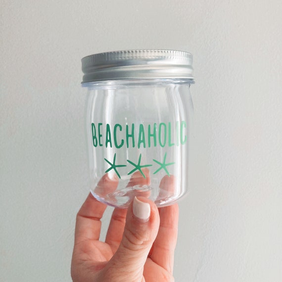 Plastic Seashell Mason Jar Beachaholic Girls Vacay Beach Vacation Memories  Travel Necessities Sand Container Summer Vacation 