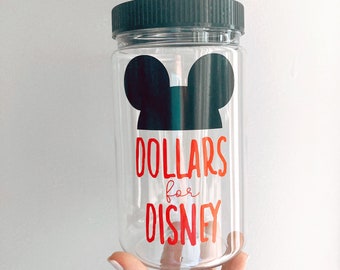 Dollars For Disney Savings Jar- Disneyland Keepsake- Disneyworld Vacation Jar- Disney Planning- Reward Jar- Disney Fund Jar- Money Jar