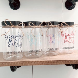 Plastic Seashell Jar- Beaches Be Salty- Family Vacation- Seashell Collection- Sand Holder- Shell Collection- Seashell Holder