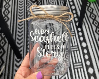 Plastic Seashell Collection Display Jar- Every Seashell Tells A Story- Family Beach Trip- Sand Container- Memory Jar- Seashore Keepsake