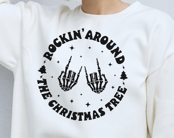 Rockin' Around the Christmas Tree SVG Png, Christmas Saying svg, Christmas Quote svg, Christmas Song svg, Christmas Skeleton svg, Xmas goth