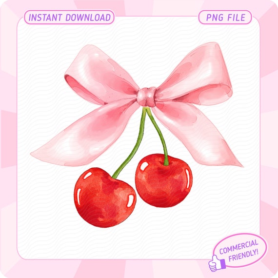 Cherry Bow PNG, Coquette Aesthetic png, Soft Girl png, Pink Bow png, Trendy Cherry png, Coquette Shirt Design png, Girlie Shirt Design png