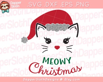 Meowy Christmas Cat Santa Hat SVG PNG, Funny Christmas Quote (Digital File)