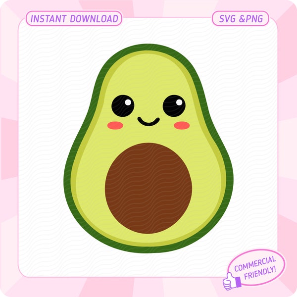 Cute Avocado SVG, Kawaii Avocado svg, Cute Avocado PNG, Avacado svg, Guacamole SVG, Avocado Shirt svg, Girl Avocado svg, Avocado Lover svg