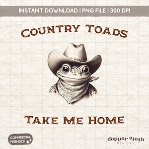 Sapos do Campo Me Levem para Casa PNG | Clipart de Sapo Cowboy | Frases Engraçadas de Animais Vintage | Download Digital para Camisetas e Artesanato