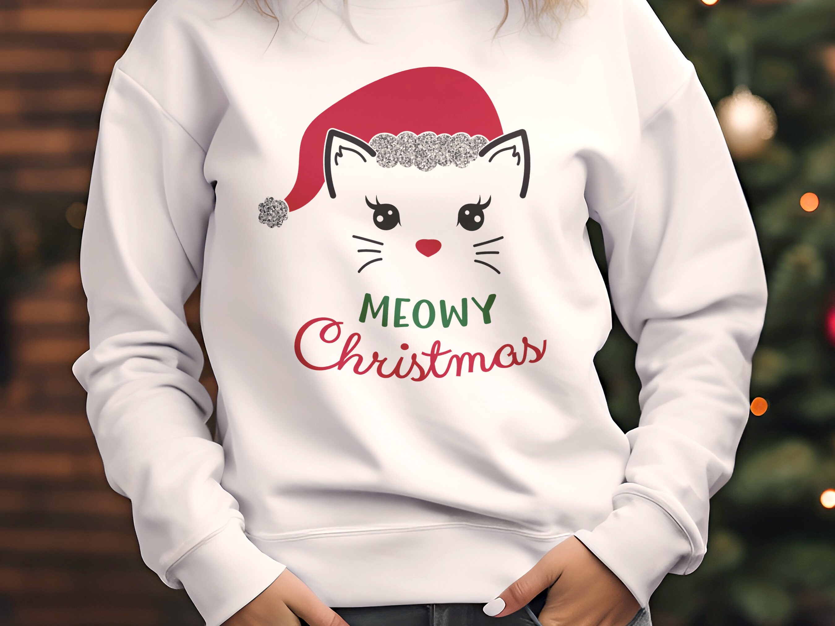 Meowy Christmas SVG PNG, Cat Santa Hat SVG, Christmas Cat Svg, Meow-y ...