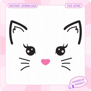 Cute Cat Face svg, Cat Face png, Cat Ears svg, Cat Head svg, Kawaii Kitty svg, Kitten svg, Birthday Cat svg, Cat Whiskers svg, Cat Lover png