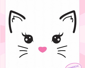 Cute Cat Face svg, Cat Face png, Cat Ears svg, Cat Head svg, Kawaii Kitty svg, Kitten svg, Birthday Cat svg, Cat Whiskers svg, Cat Lover png