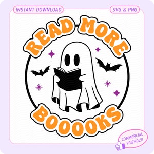 Lire la suite de livres SVG, svg fantôme de lecture, fantôme lecture svg, svg livresque Halloween, en savoir plus Boooooks, svg Halloween mignon à la mode