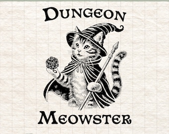 Dungeon Meowster PNG – Nerdy Cat Shirt png, Funny DnD png for DIY Shirts, Mugs, Tumblers, RPG Fans