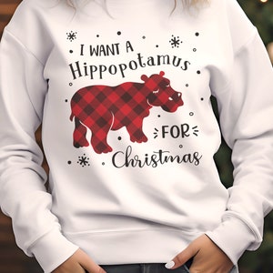 Ich möchte ein Nilpferd für Weihnachten SVG - Nilpferd für Weihnachten DXF - Kinder Weihnachtshemd svg - Süßes Feiertagsdesign svg - Lustiges Weihnachten