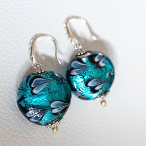 Turquoise Metallic Lamp work  Earrings in sterling silver