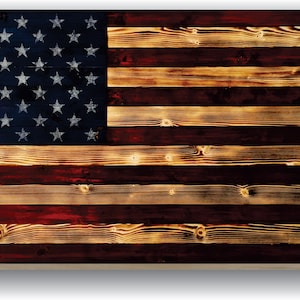 Premium Wood Wall Art Décor - Patriotic Flag Design - 24x48 or 12x24 -  Rustic Vintage Distressed American USA Flag - Ready to Hang