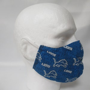 Washable FACE MASK 100% Cotton Detroit Lions Handmade Made in the USA image 1