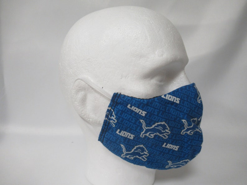 Washable FACE MASK 100% Cotton Detroit Lions Handmade Made in the USA image 1