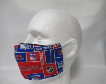 Washable FACE MASK 100% Cotton New York Rangers Handmade Made in the USA