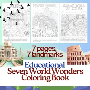 7 Wonders of the World Coloring Book: Educational Landmark Pages (PDF Download