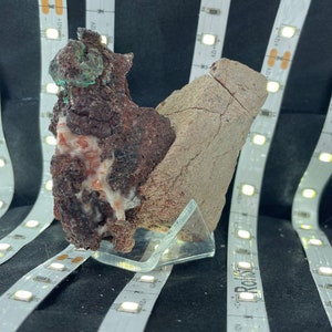 Cuprite Crystals Malachite on Native Copper Amazing Rare Crystal Specimen. Milky White Quartz Zeolite Crystals Malachite with Native Copper
