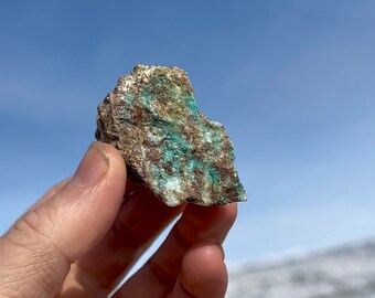 Chrysocolla Glittering Druzy Covered Crystal with Malachite Azurite Native Copper Beautiful Very Rare Crystal Mineral Specimen Small Size