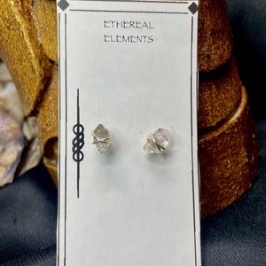 Handmade Herkimer Diamond Stud Earrings: Sterling Silver Wire Wrap