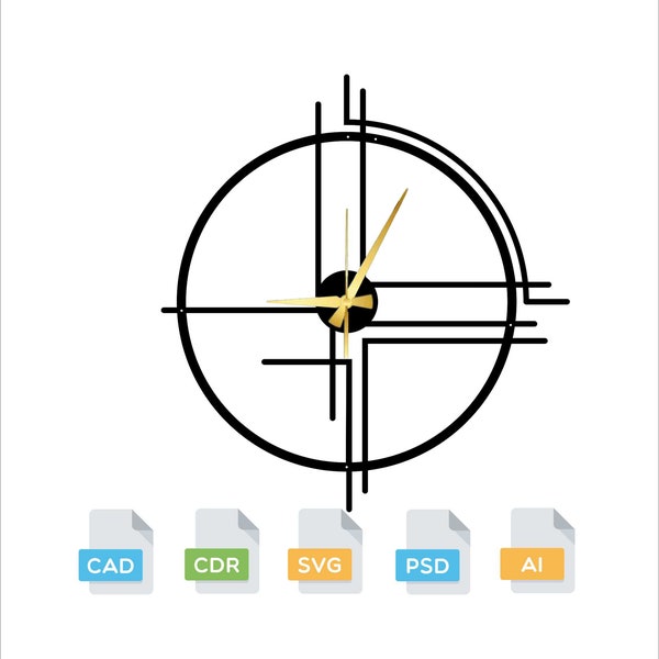 Minimalist Clock wall art cnc dxf vectorel cutting file Ready for laser cut cnc router cutting dxf svg psd cdr ai cutting files