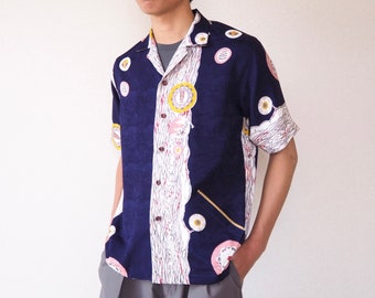 Japanese vintage Kimono shirt men, Kimono upcycle clothing, Kimono aloha shirt, one-of-a kind, Japan made aloha, gift for him