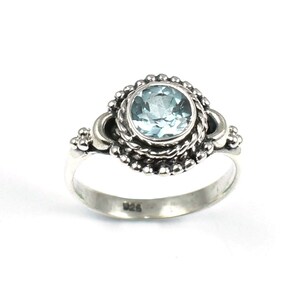 Rare Blue Topaz Ring, Round Topaz Ring, Faceted Topaz Ring, 925 Solid Silver Ring, Handmade Stone Ring, Gemstone Silver Jewelry,Promise Ring