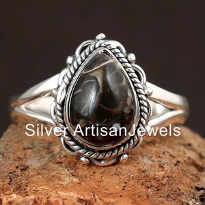 Sale Turritella Ring, 925 Sterling Silver Ring, Turritella Agate Ring, Gemstone Ring, Silver Ring, Organic Ring, Boho Jewelry, Women Gift
