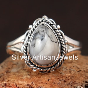Natural Dendrite Opal Top Gemstone Ring 925-Sterling Silver Ring,Bridal Ring,Antique Silver Ring, White Ring,  Engagement Ring, GIft For Her