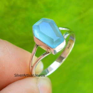 Aqua Chalcedony Ring, Aqua Coffin Ring, 925 Sterling ring, Coffin Gemstone Ring, Handmade Silver Ring, Coffin Ring, Chalcedony Jewelry