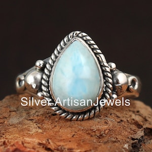Natural Larimar Ring, Larimar Silver Ring, Larimar Ring, 92.5 Silver Ring, Sterling Silver Larimar Ring, Larimar Statement Ring, Boho Ring,