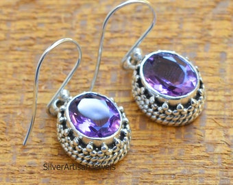 Natural Purple Amethyst Earrings, Oval Amethyst Earring, 925 Sterling Silver Earrings, Women's Earrings, Gemstone Earring,Handmade Earring