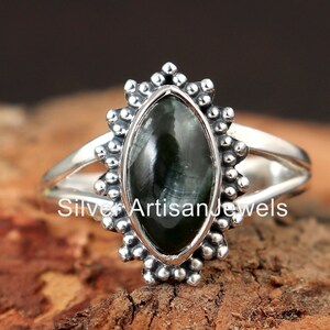 Real Seraphinite Ring,Natural  Gemstone Ring, Marquise Seraphinite Silver Ring, 925 Solid Ring, Seraphinite Jewelry,Promise Ring, Women Ring