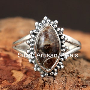 Turritella Ring, 925 Sterling Silver Ring, Turritella Agate Ring, Handmade Marquise Gemstone Ring, Silver Ring, Silver Ring, Boho Jewelry