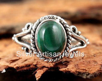 Sale Natural Malachite Ring- Handmade Silver Ring-925 Sterling Silver Ring-Oval Malchite Ring-Taurus Birthstone-Promise Ring-Gift Rings