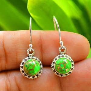 Handmade Green Gems Earring, Natural Turquoise Earring, 925 Sterling silver Earring, Dangle Earring, Women Earring , Best Gift For Her