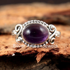Natural Amethyst Ring-Handmade Silver Ring-925 Sterling Ring-7X9 MM Oval Purple Amethyst Designer Boho Jewelry -Gemstone Ring-Unisex Ring