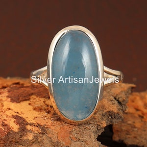 Natural Jade Ring / Aqua Jade Rings / Oval Stone Jade Ring / 925 Silver Ring /Silver Dainty Jade / Artisan Boho Ring / Gift Ideas For Her