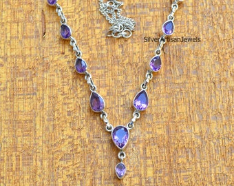 Natural Amethyst Necklace, 925 Sterling Silver Necklace, Purple Amethyst Necklace Jewelry, Gemstone Necklace,Bridesmaid Necklace, Handmade