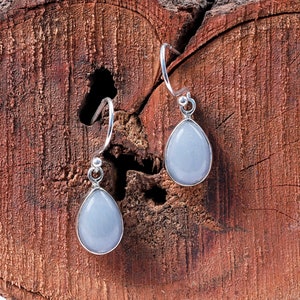 A Grade Angelite Earring, 925 Solid Silver Earring,Dangle Angelite ,Boho Angelite Earring, Pear Stone Earring,Women Earring,Gift Ideas