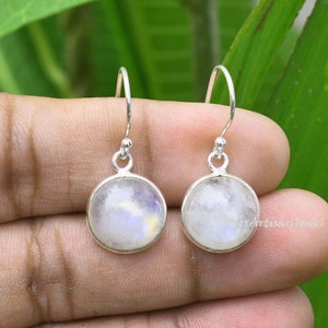 Natural Rainbow Moonstone Earrings, Round Moonstone Earring, 925 Solid Silver, Gemstone Earring, Handmade Earring ,Boho Earring,