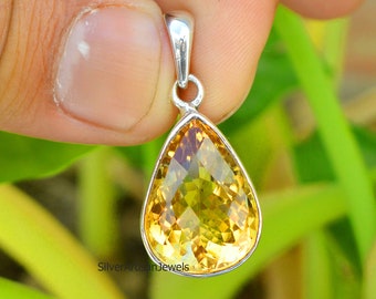 Sterling Silver Diamond Citrine Oval Pendant Solid Pendants & Charms Jewelry