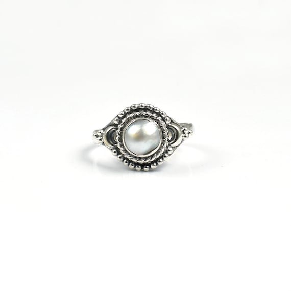 Fresh Water Pearl Ring 925 Solid Silver Ring Organic Shell Ring