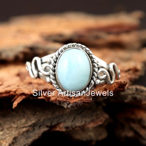 Natural Larimar Ring, Oval Blue Larimar Ring, 925 Sterling Ring, Silver Ring, Larimar Ring, Solitaire Ring, Anniversary Ring, Christmas Gift