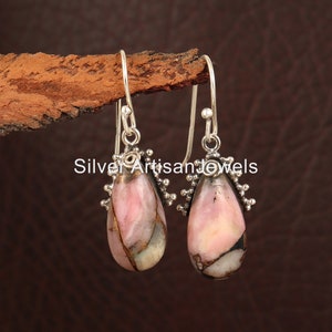 Pink Opal Turquoise Earrings: 925 Sterling Silver Boho Hippie Jewelry