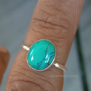 Dainty Ring,925 silver ring,Natural Copper Turquoise Ring,Oval Ring, Turquoise Stone Ring ,Solid Ring, Thin Ring, Promise Ring,Gift for Her