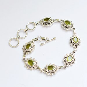 Natural Peridot Bracelet, Silver Adjustable Bracelet, Green Peridot Bracelet, Delicate Bracelet For Men- Women, Gift Ideas Gemstone Bracelet