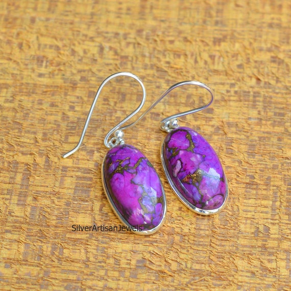Sterling Silver Purple Turquoise Hoop Earrings Sterling Silver Purple Turquoise Hoop Earrings