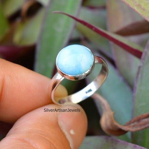 925 silver ring,Natural Larimar Ring, Round Ring, Statement rings, Tiny Ring, Sky ring, Boho Larimar jewelry,Statement Ring,Promise Ring