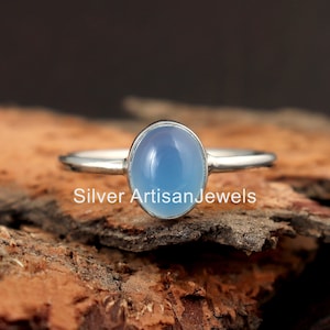 Real Blue Chalcedony Ring, 925 Sterling Silver Ring,Everyday Ring, Handmade Ring, Chalcedony Ring,Stackable Ring, Proposal Ring,Boho Jewelry